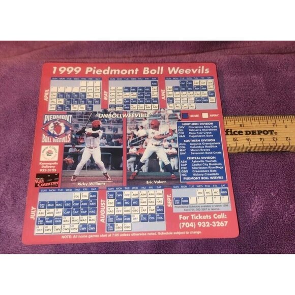 1999 PIEDMONT BOLL WEEVILS schedule magnet ricky williams - Picture 1 of 5
